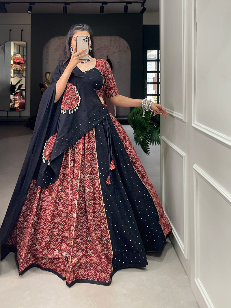 Red-Black Color Digital printed Navratri Lehenga Choli