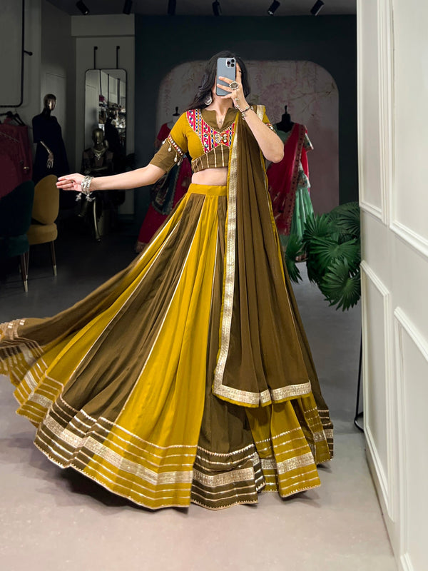 Mustard-Yellow-Mahendi-Green Color Navratri  Lehenga Choli