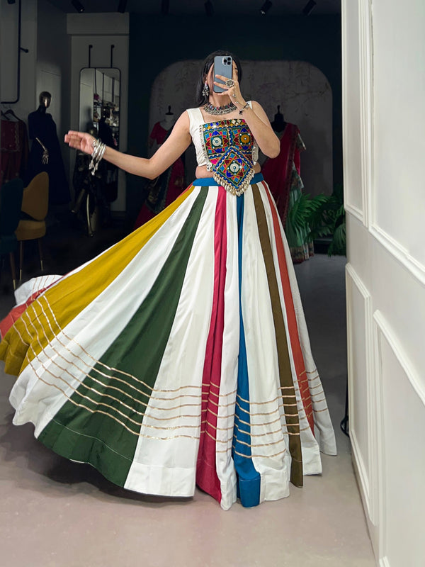 Multi Color Pure Rayon with Gamthi Work Navratri  Lehenga Choli