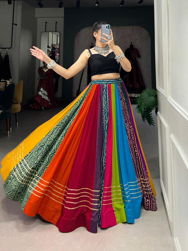 Multi Color Printed Pure Rayon Navratri  Lehenga Choli