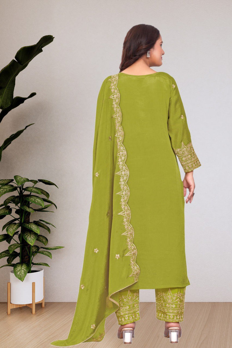 Parrot Color Embroidery with Sequins Work Salwar Suit