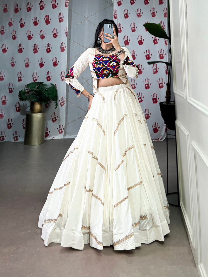 White Color Pure Rayon with Gamthi Work Navratri Lehenga Choli