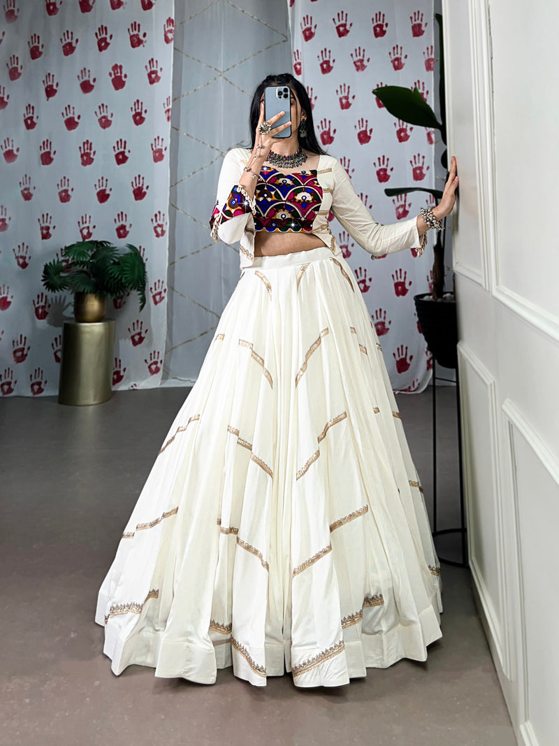 White Color Pure Rayon with Gamthi Work Navratri Lehenga Choli