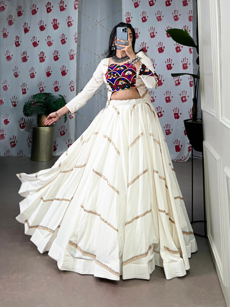 White Color Pure Rayon with Gamthi Work Navratri Lehenga Choli