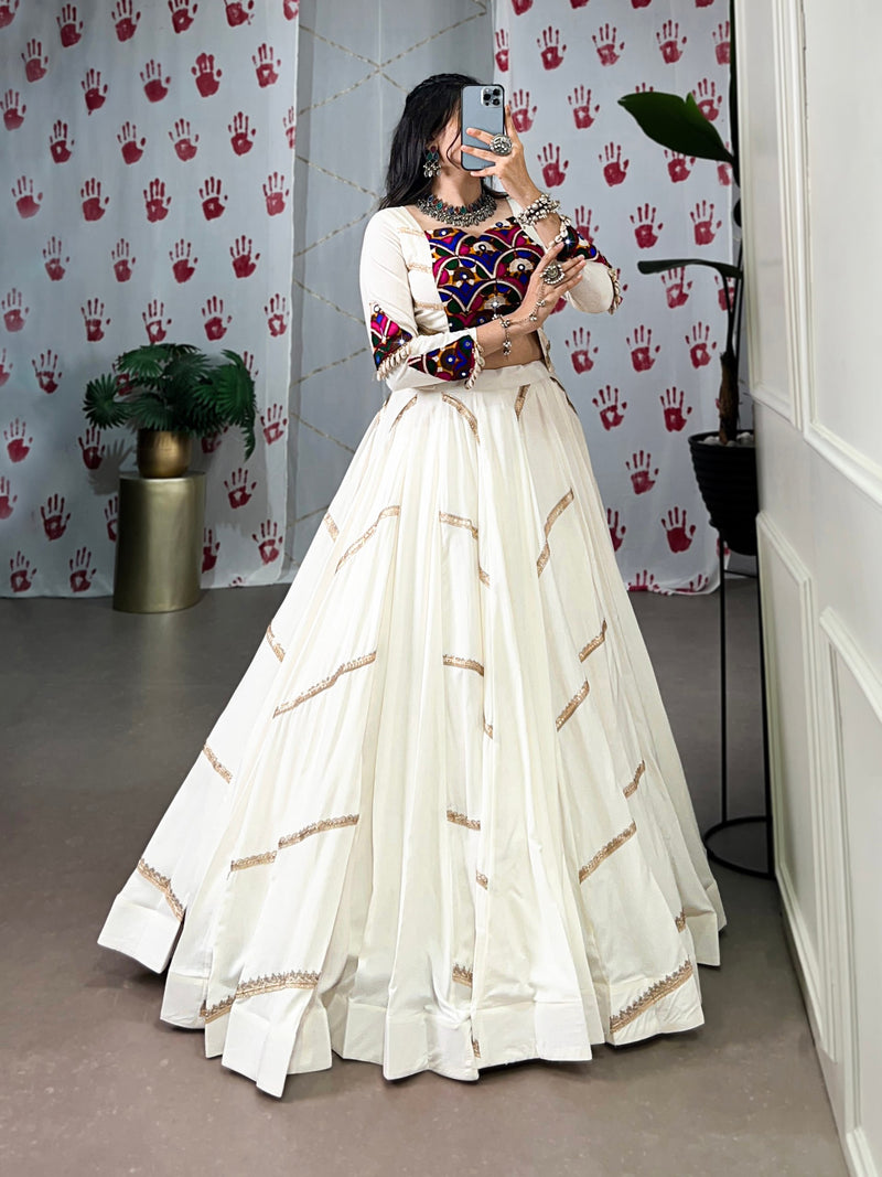 White Color Pure Rayon with Gamthi Work Navratri Lehenga Choli