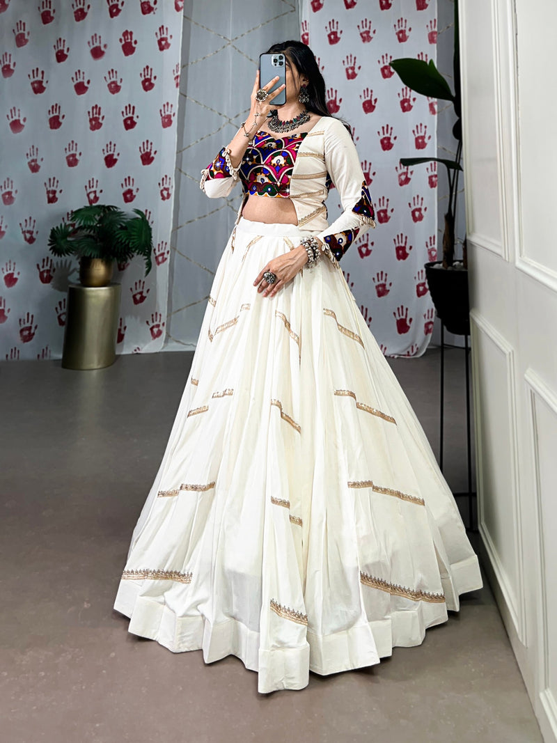 White Color Pure Rayon with Gamthi Work Navratri Lehenga Choli