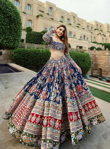 Blue Color Digital Print with Mirror Work Navratri Lehenga Choli