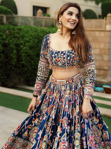 Blue Color Digital Print with Mirror Work Navratri Lehenga Choli