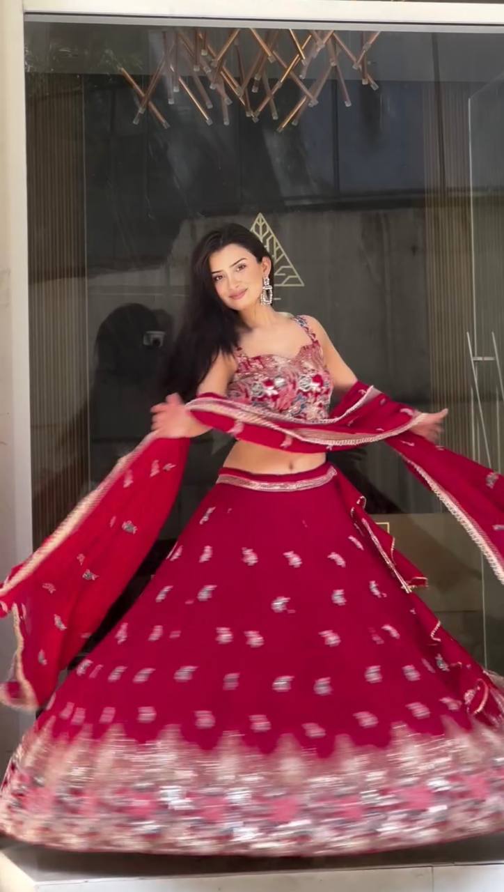 Red Color Heavy Thread with Sequins Work Designer Lehenga Choli