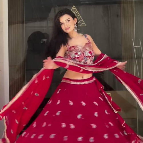 Red Color Heavy Thread with Sequins Work Designer Lehenga Choli