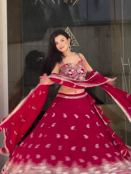 Red Color Heavy Thread with Sequins Work Designer Lehenga Choli