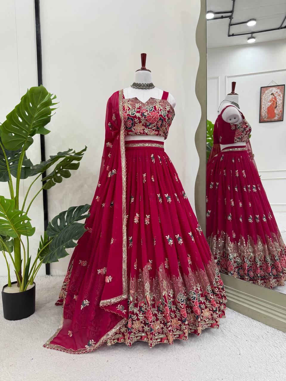 Red Color Heavy Thread with Sequins Work Designer Lehenga Choli