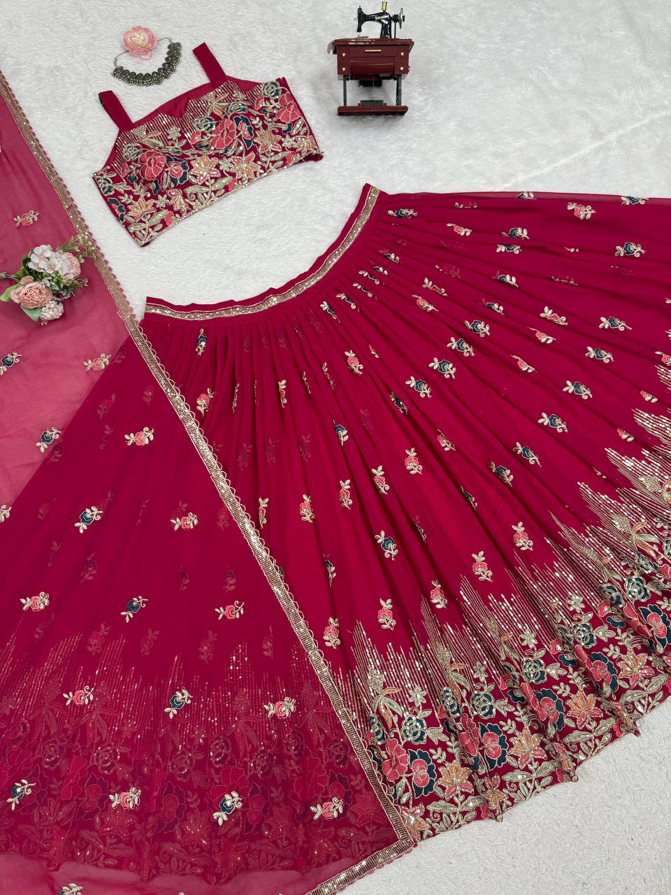 Red Color Heavy Thread with Sequins Work Designer Lehenga Choli