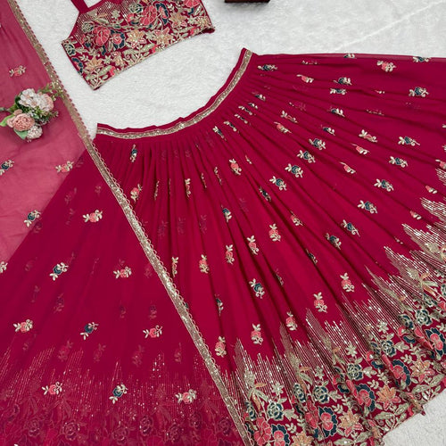 Red Color Heavy Thread with Sequins Work Designer Lehenga Choli