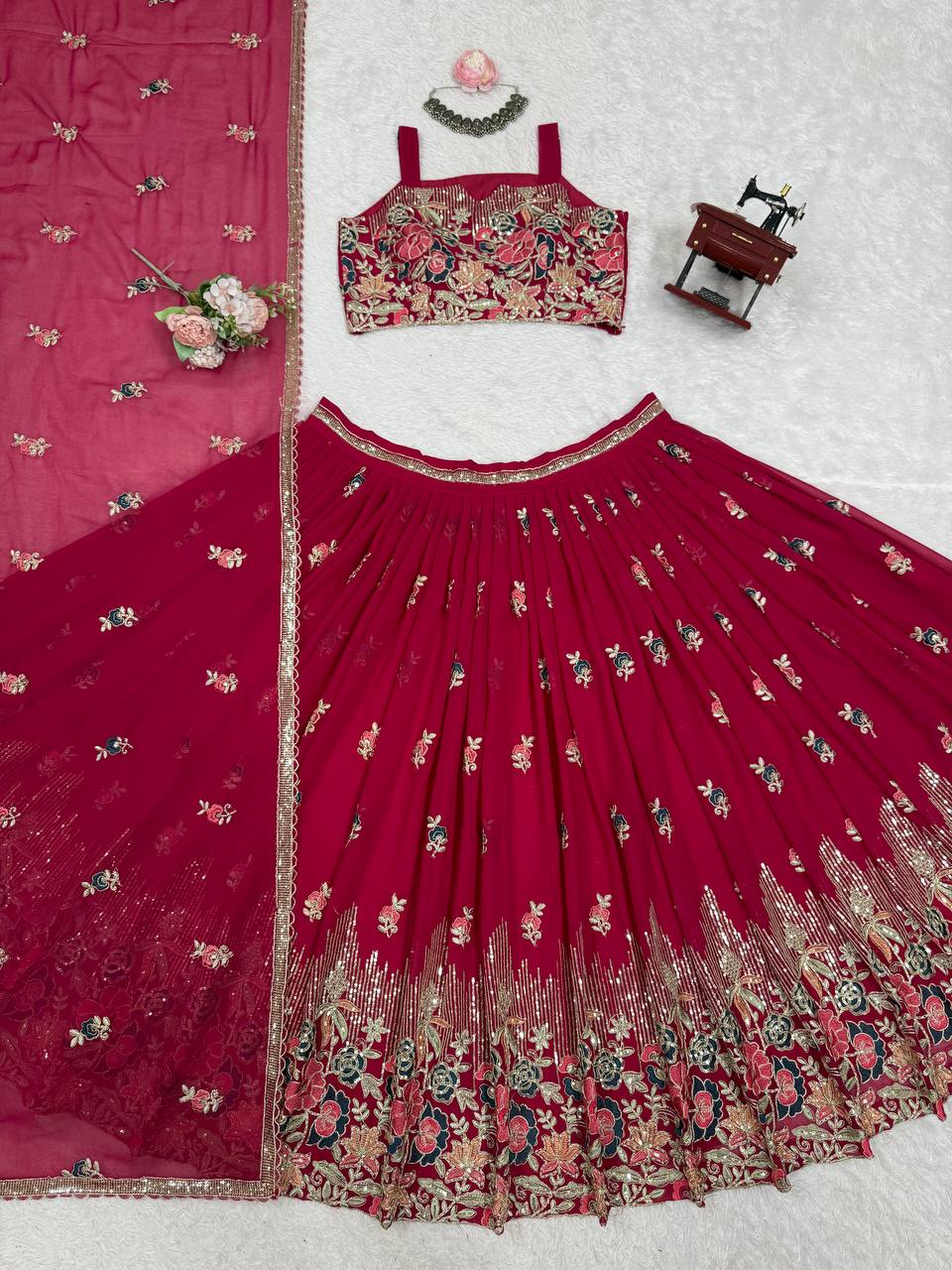 Red Color Heavy Thread with Sequins Work Designer Lehenga Choli