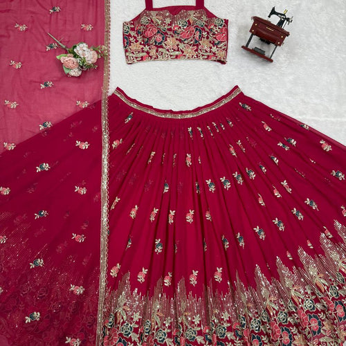 Red Color Heavy Thread with Sequins Work Designer Lehenga Choli
