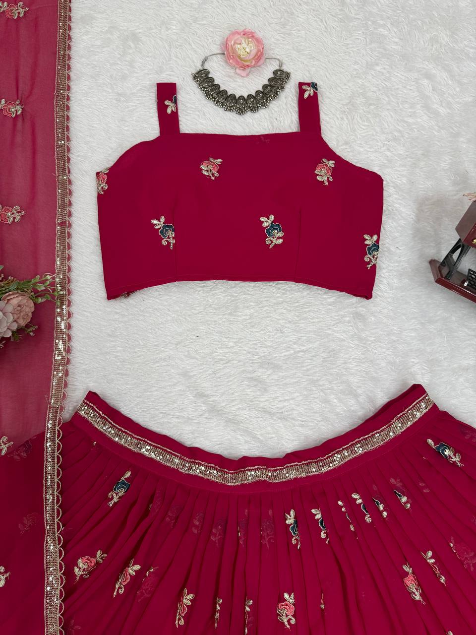 Red Color Heavy Thread with Sequins Work Designer Lehenga Choli