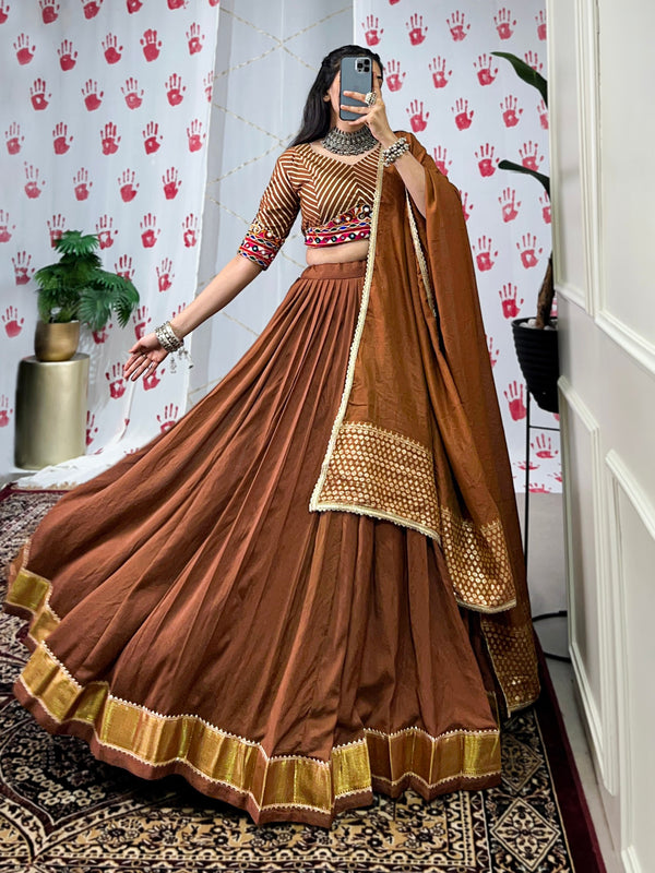 Brown Color Pure Rayon with Gamthi Work Navratri Lehenga Choli