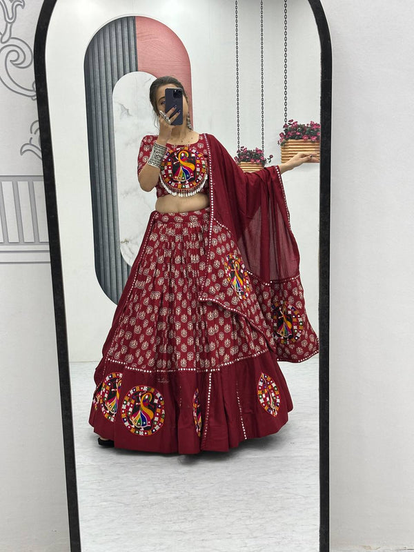 Maroon Color Pure Cotton with Gamthi Work Navratri Lehenga Choli