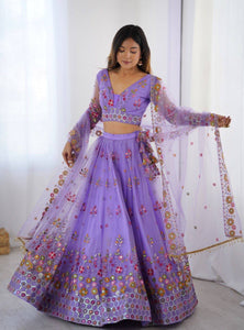 Purple Color Heavy Thread with Sequins Work  Designer Lehenga Choli