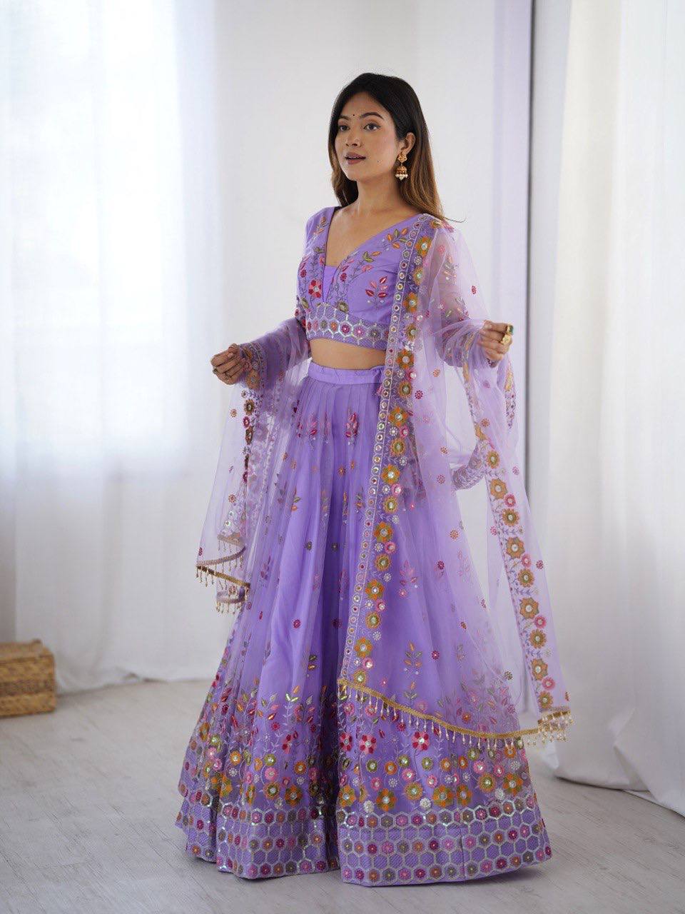Purple Color Heavy Thread with Sequins Work  Designer Lehenga Choli