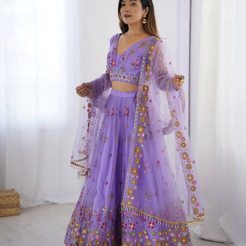 Purple Color Heavy Thread with Sequins Work  Designer Lehenga Choli