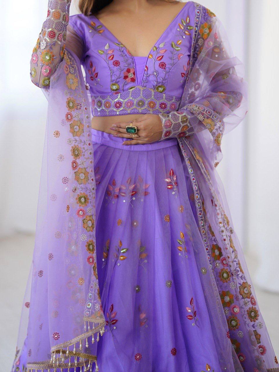 Purple Color Heavy Thread with Sequins Work  Designer Lehenga Choli