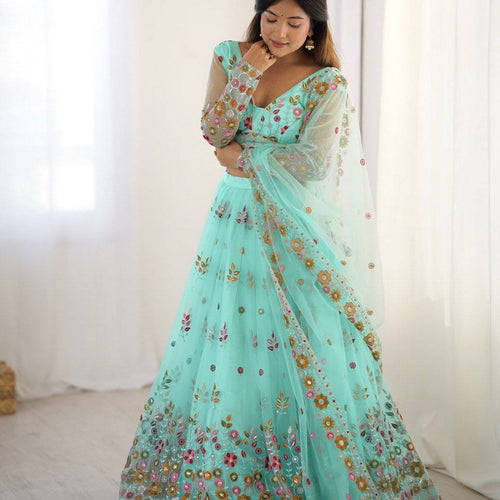 Sky Blue Color Heavy Thread with Sequins Work  Designer Lehenga Choli