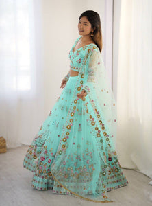 Sky Blue Color Heavy Thread with Sequins Work  Designer Lehenga Choli