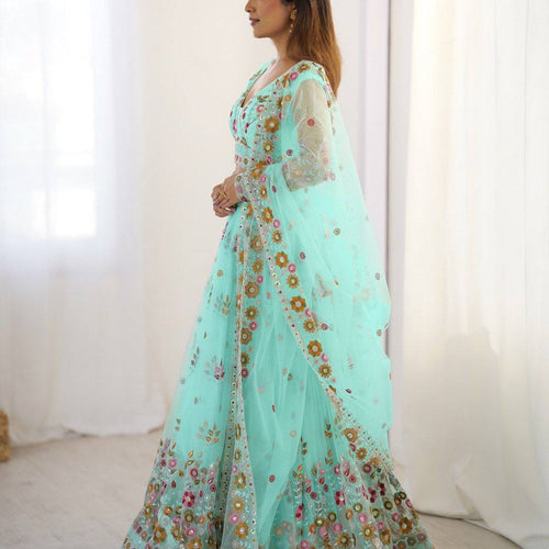 Sky Blue Color Heavy Thread with Sequins Work  Designer Lehenga Choli