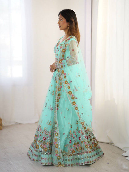 Sky Blue Color Heavy Thread with Sequins Work  Designer Lehenga Choli