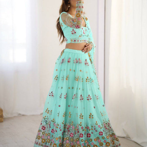 Sky Blue Color Heavy Thread with Sequins Work  Designer Lehenga Choli