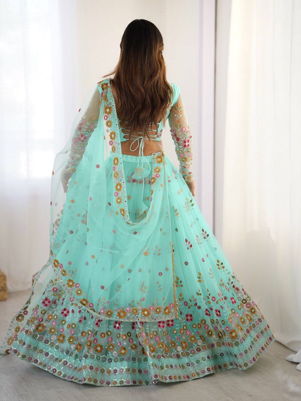 Sky Blue Color Heavy Thread with Sequins Work  Designer Lehenga Choli
