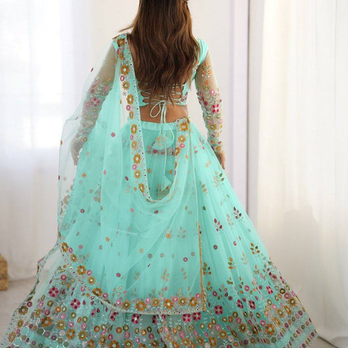 Sky Blue Color Heavy Thread with Sequins Work  Designer Lehenga Choli
