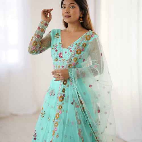 Sky Blue Color Heavy Thread with Sequins Work  Designer Lehenga Choli