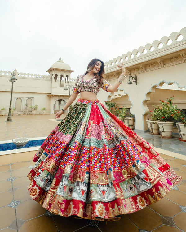 Multi Color  Designer Muslin cotton Printed Navratri Lehenga Choli