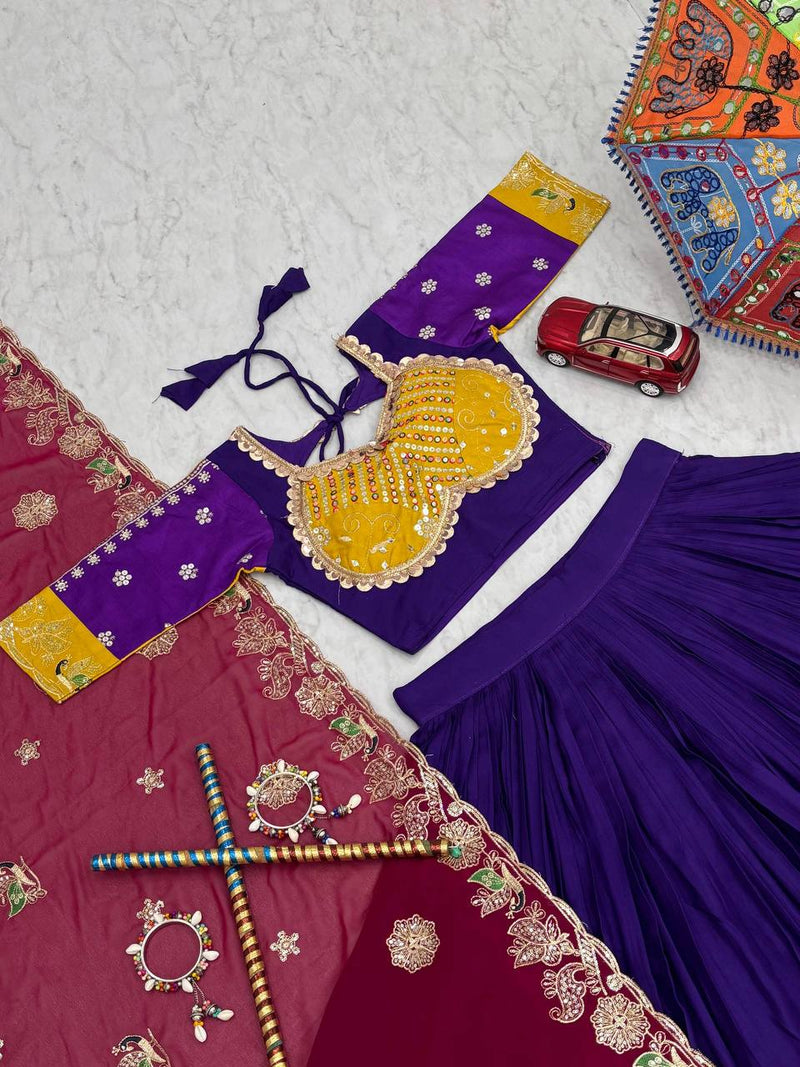 Purple Color Pure Cotton with Embroidery Work Navratri Lehenga Choli