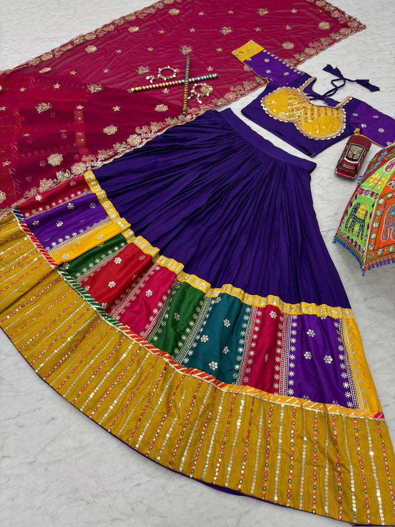 Purple Color Pure Cotton with Embroidery Work Navratri Lehenga Choli