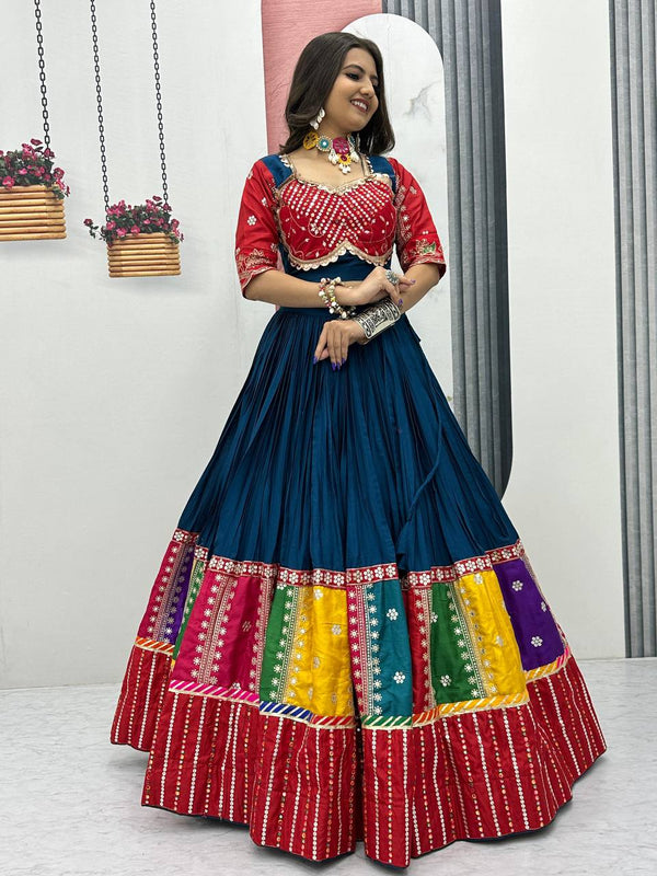 Navy Blue Color Pure Cotton with Embroidery Work Navratri  Lehenga Choli