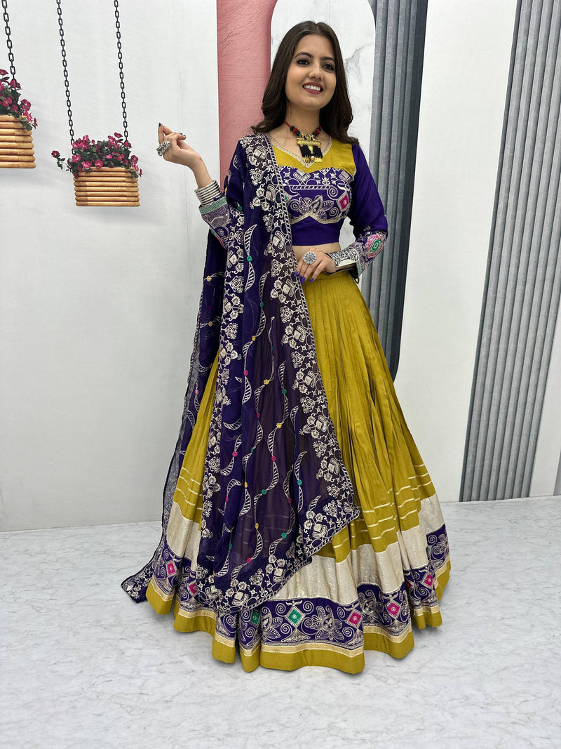 Yellow Color Pure Cotton with Embroidery Work Designer Navratri Lehenga Choli