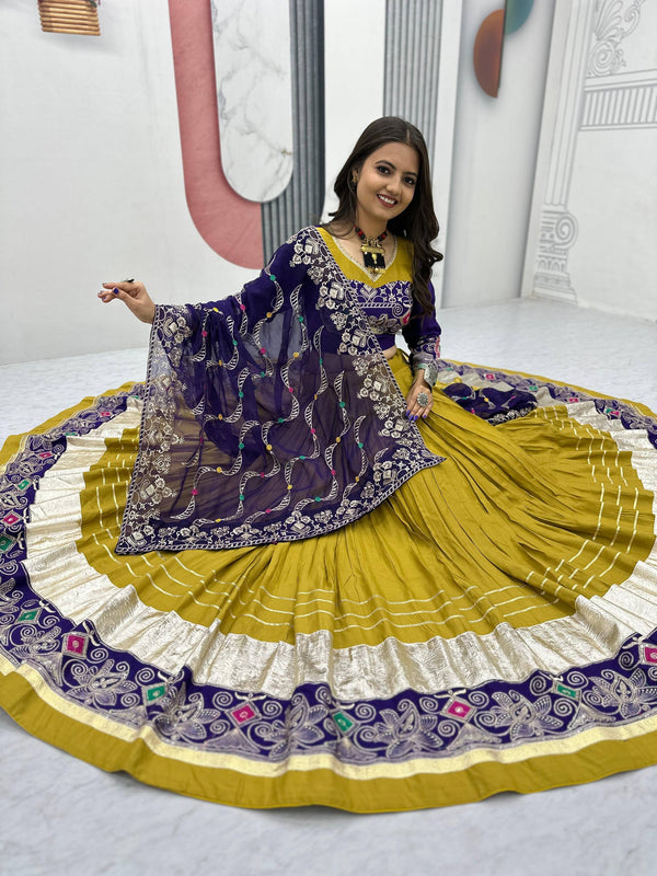 Yellow Color Pure Cotton with Embroidery Work Designer Navratri Lehenga Choli