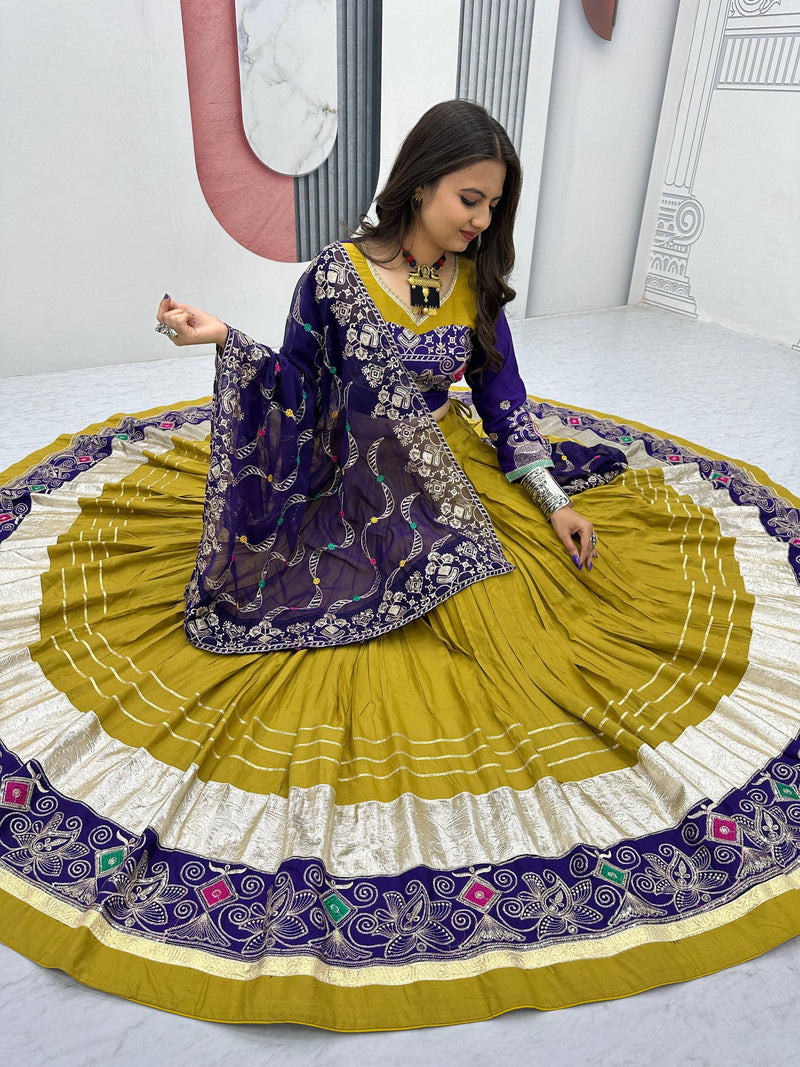 Yellow Color Pure Cotton with Embroidery Work Designer Navratri Lehenga Choli