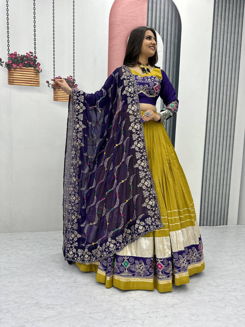 Yellow Color Pure Cotton with Embroidery Work Designer Navratri Lehenga Choli