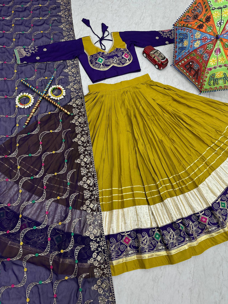Yellow Color Pure Cotton with Embroidery Work Designer Navratri Lehenga Choli