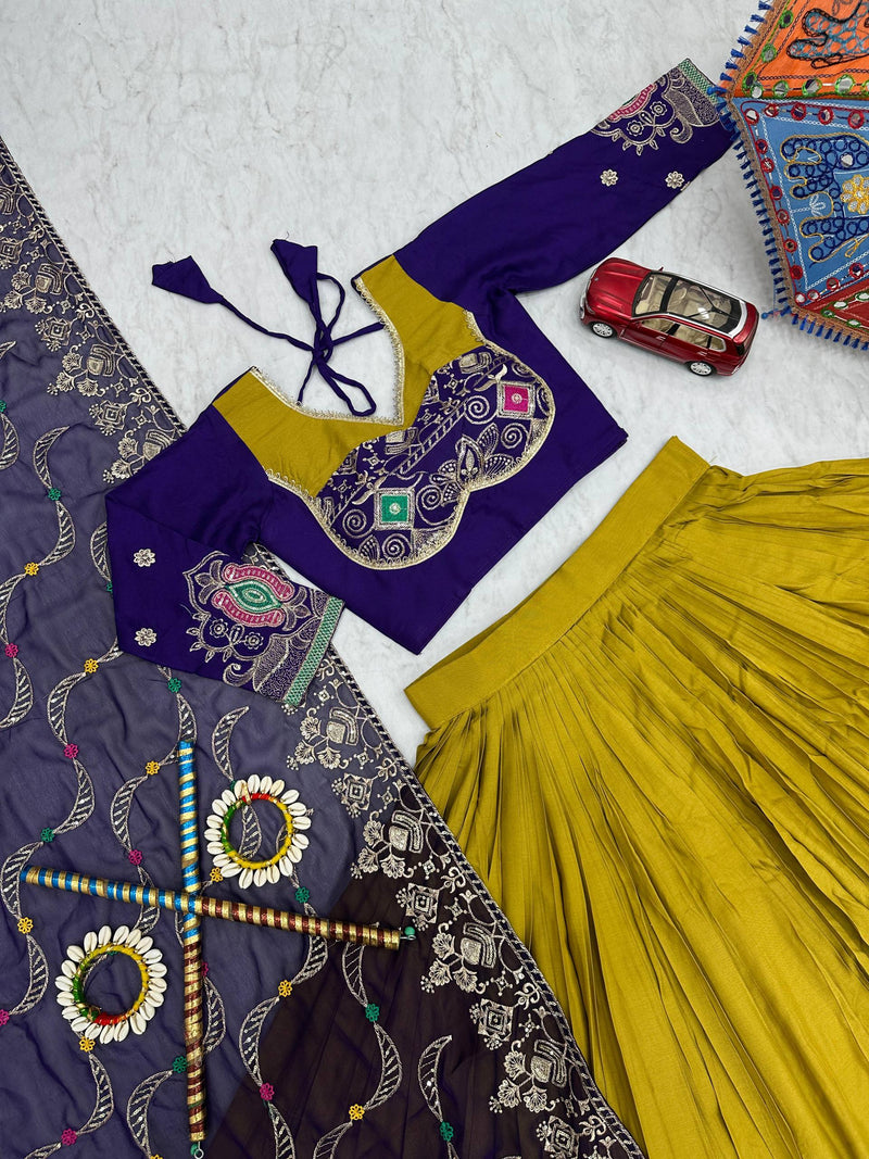 Yellow Color Pure Cotton with Embroidery Work Designer Navratri Lehenga Choli