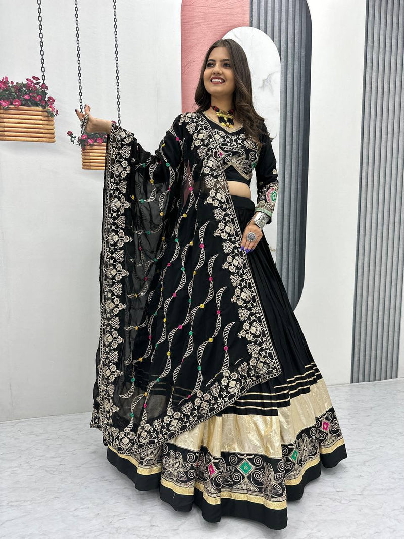 Black Color Pure Cotton with Embroidery Work Designer Navratri Lehenga Choli