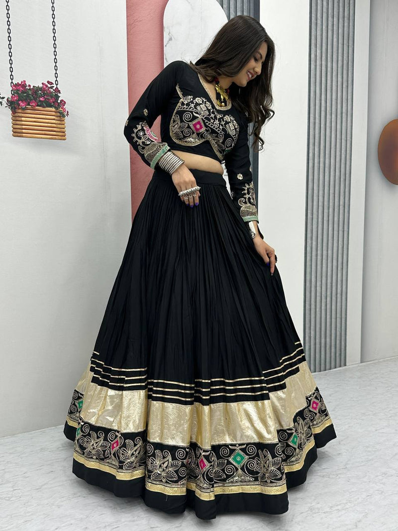 Black Color Pure Cotton with Embroidery Work Designer Navratri Lehenga Choli