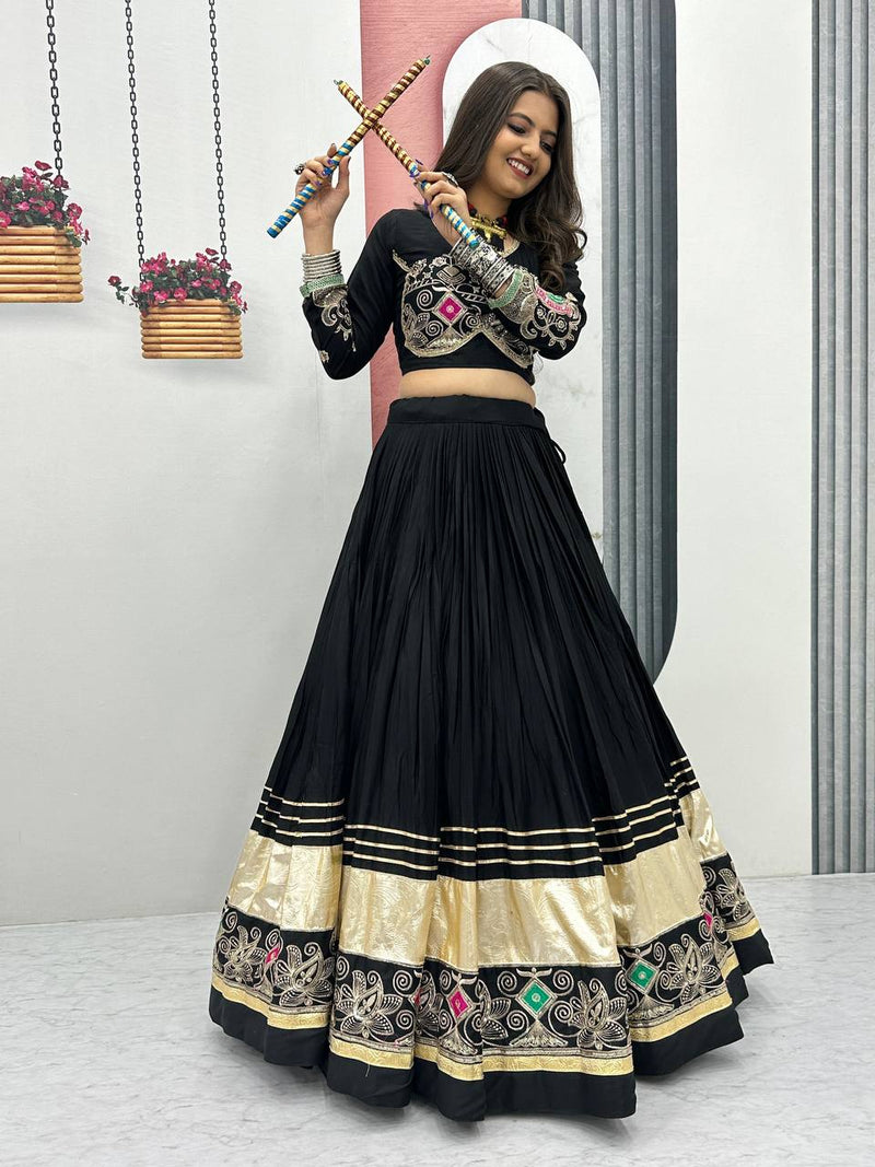 Black Color Pure Cotton with Embroidery Work Designer Navratri Lehenga Choli