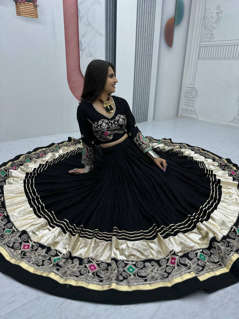 Black Color Pure Cotton with Embroidery Work Designer Navratri Lehenga Choli