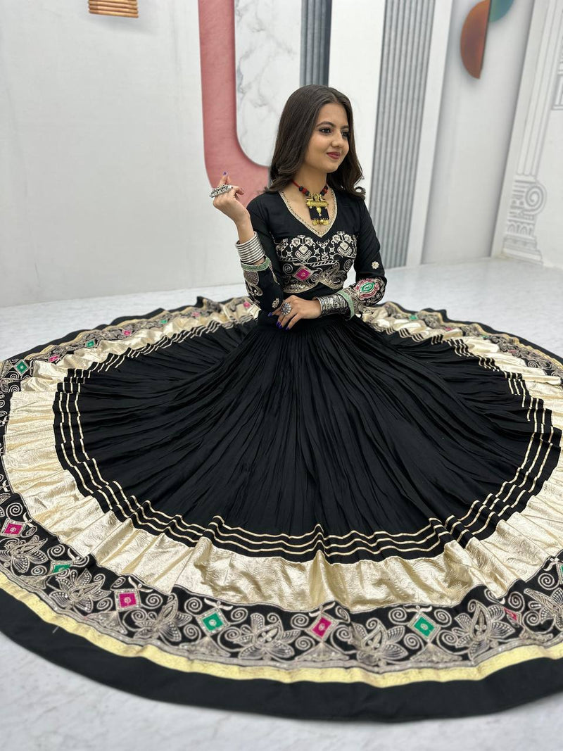 Black Color Pure Cotton with Embroidery Work Designer Navratri Lehenga Choli